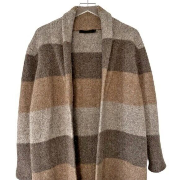 Jenni Kayne Yak Alpaca Wool Stone Stripe Long Cardigan Sweater Coat Size XS - Picture 4 of 12